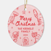 Whimsisch handgetekend kerstfeest keramisch ornament (Links)