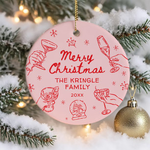 Whimsisch handgetekend kerstfeest  keramisch ornament
