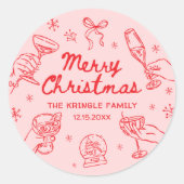 Whimsisch handgetekend kerstfeest ronde sticker (Voorkant)