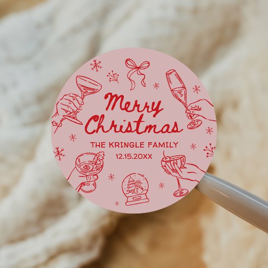 Whimsisch handgetekend kerstfeest ronde sticker