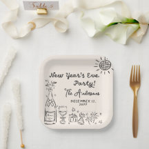 Whimsisch handgetekend oud-en-nieuwfeest