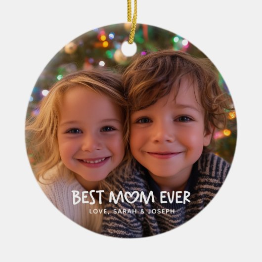 Whimsisch Hart Beste Moeder Ooit Kerst Foto Keramisch Ornament (Voorkant)