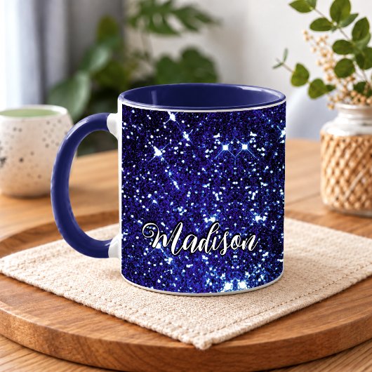 Whimsisch iriserend blauwe Glitter monogram Mok