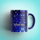Whimsisch iriserend blauwe Glitter monogram Mok