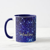 Whimsisch iriserend blauwe Glitter monogram Mok (Links)
