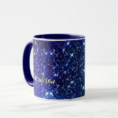 Whimsisch iriserend blauwe Glitter monogram Mok (Voorkant links)