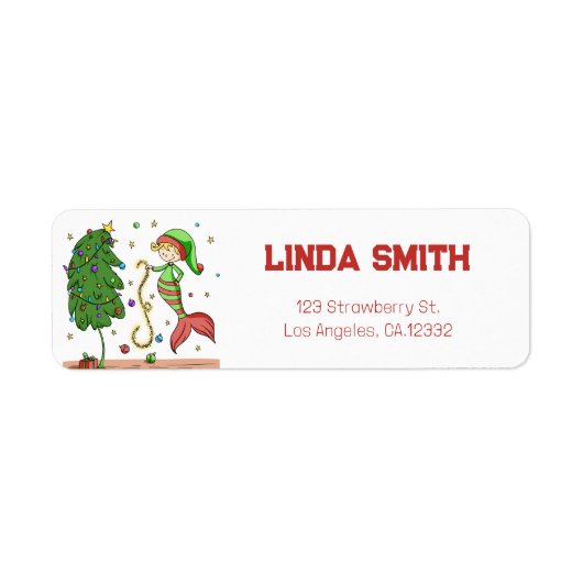 Whimsisch Kerst Elf Zeemeermin Retouradres Etiket (Voorkant)