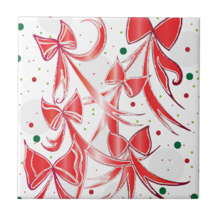 Whimsisch Kerst Kerststok linten patroon Tegeltje