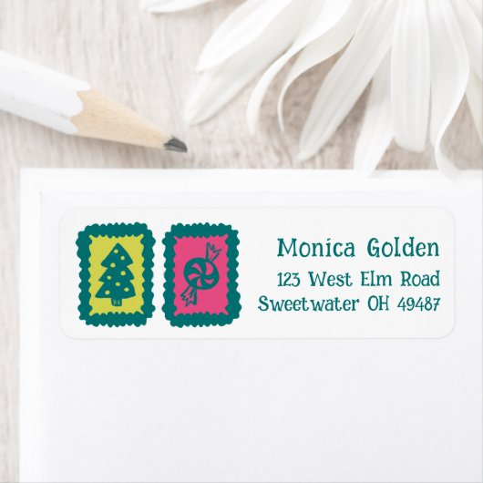 Whimsisch kerstgrid met leuke aangepaste retouradr etiket (Insitu)
