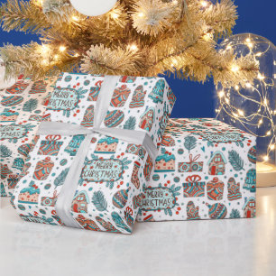 Whimsisch Kerstmis Doodle Patroon Cadeaupapier