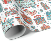 Whimsisch Kerstmis Doodle Patroon Cadeaupapier (Rol Hoek)