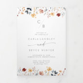 Whimsisch meerkleuren wildbloem monogram trouwfees drieluik programma (Cover)