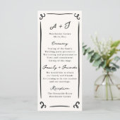 Whimsisch met de hand getekend huwelijksprogramma menu (Staand voorkant)