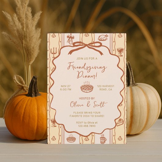 Whimsisch met de hand getekende Friendsgiving Potl Kaart