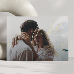 Whimsisch Minimaal Script Vervagende Foto Save The Folie Uitnodiging