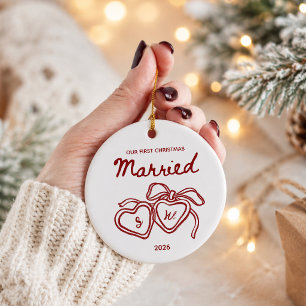 Whimsisch Onze Eerste Kerstmis Getrouwd Ornament