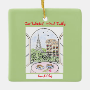Whimsisch Parijs en Eiffeltoren Franse Chef Keramisch Ornament