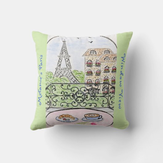Whimsisch PARIS APPARTEMENT Gepersonaliseerde Eiff Kussen (Achterkant)