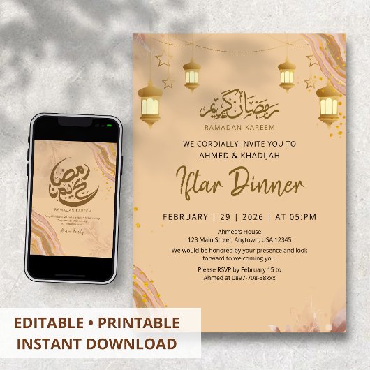 Whimsisch Pastel Agate Ramadan Iftar-diner Kaart