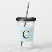 Whimsisch Pastelblauw Zeshoek Modern Monogram Acryl Drinkbeker (Achterkant)