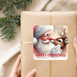 Whimsisch Persoonlijke Kerstman en Rudolph Kerst- Vierkante Sticker