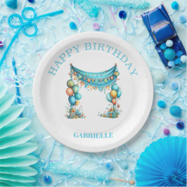 Whimsisch Plezier Turquoise Verjaardag Papieren Bordje