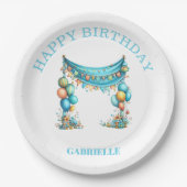 Whimsisch Plezier Turquoise Verjaardag Papieren Bordje (Voorkant)