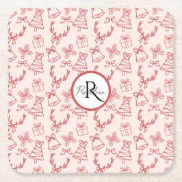 Whimsisch roze monogram kartonnen onderzetters