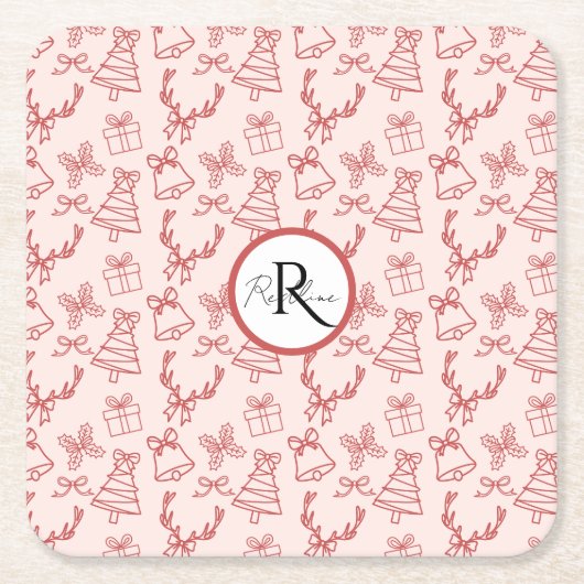 Whimsisch roze monogram kartonnen onderzetters (Voorkant)