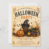 Whimsisch spook zwart kat Halloween-feest Kaart (Voorkant)