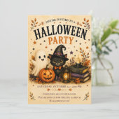Whimsisch spook zwart kat Halloween-feest Kaart (Staand voorkant)