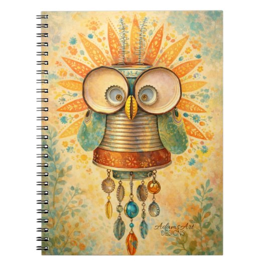 Whimsisch Steampunk Uil Notitieboek – Antiek (Voorkant)