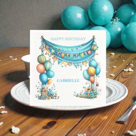 Whimsisch Teal Verjaardagsfeestje Servet