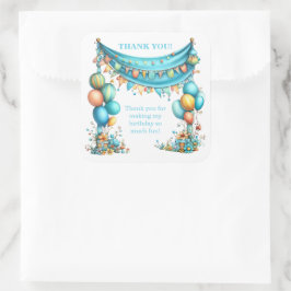 Whimsisch Teal Verjaardagsfeestje Vierkante Sticker