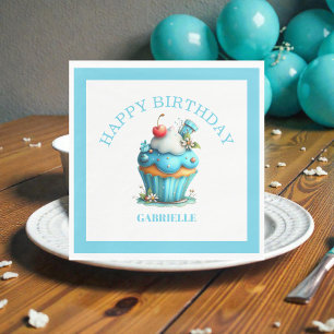 Whimsisch vrolijk turquoise verjaardagsfeest servet