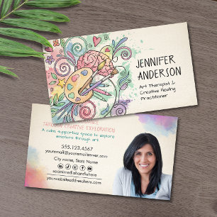 Whimsisch Watercolor en pen Kunst Therapeut Visitekaartje