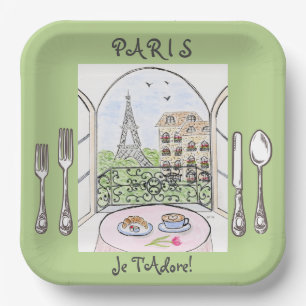 Whimsisch Waterverf Paris Eiffeltoren Bestek Papieren Bordje