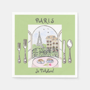 Whimsisch Waterverf Paris Eiffeltoren Bestek Servet