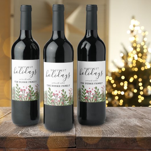 Whimsisch Winterloof Personaliseren Wijn Etiket