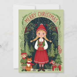 Whimsisch Wintermeisje Feestdagenkaart