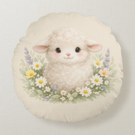 WhimsiSchapen en Wilde Bloemen voor een Charmante Rond Kussen