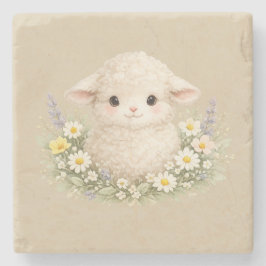 WhimsiSchapen en Wilde Bloemen voor een Charmante Stenen Onderzetter