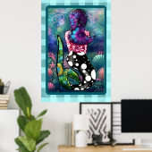 Whimsische Abstract Meermin Nautilus Teal Zeeschel Poster (Thuiskantoor)