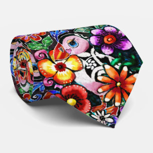 Whimsische Abstracte Papegaaiduiker in Bloemen Stropdas