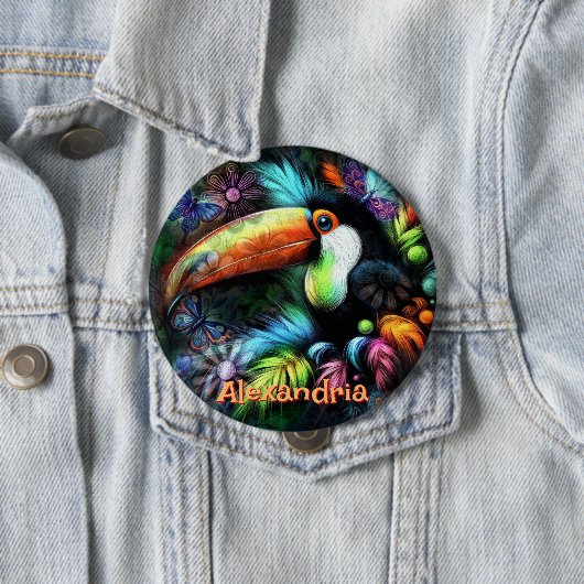 Whimsische Abstracte Toekan Vogel Persoonlijk Ronde Button 4,0 Cm (In situ)