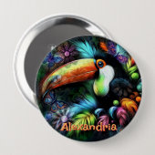 Whimsische Abstracte Toekan Vogel Persoonlijk Ronde Button 4,0 Cm (Voorkant /achterkant)