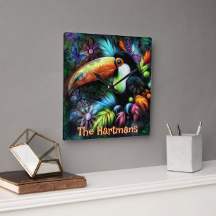 Whimsische Abstracte Toekan Vogel Persoonlijk Vierkante Klok