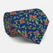 Whimsische Blauwe Rode en Groene Hulst Kerstmis Stropdas (Opgerold)