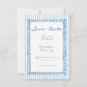 Whimsische Blauwe Witte Aquarel Streep Bruiloft Save The Date (Voorkant)