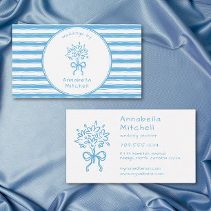 Whimsische Blauwe Witte Streep Evenementenplanner  Visitekaartje